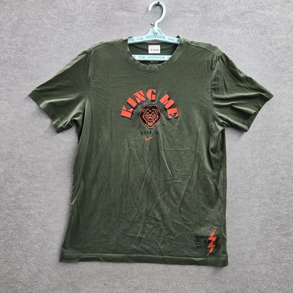Nike Men Shirt M Green King Me Lebron James Embroidery Dri-Fit Logo Short Sleeve